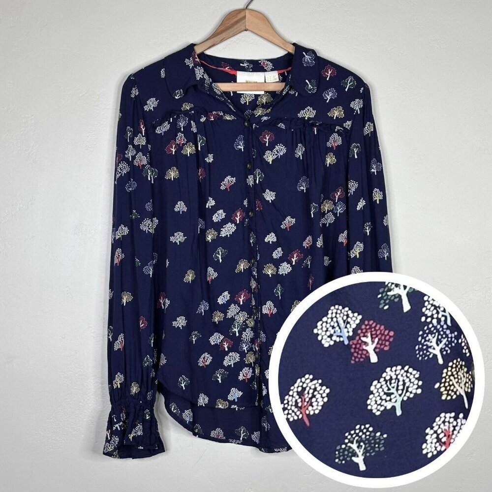 Maeve By Anthropologie Womens 14 Navy Fredericka Buttondown Blouse Shirt Top